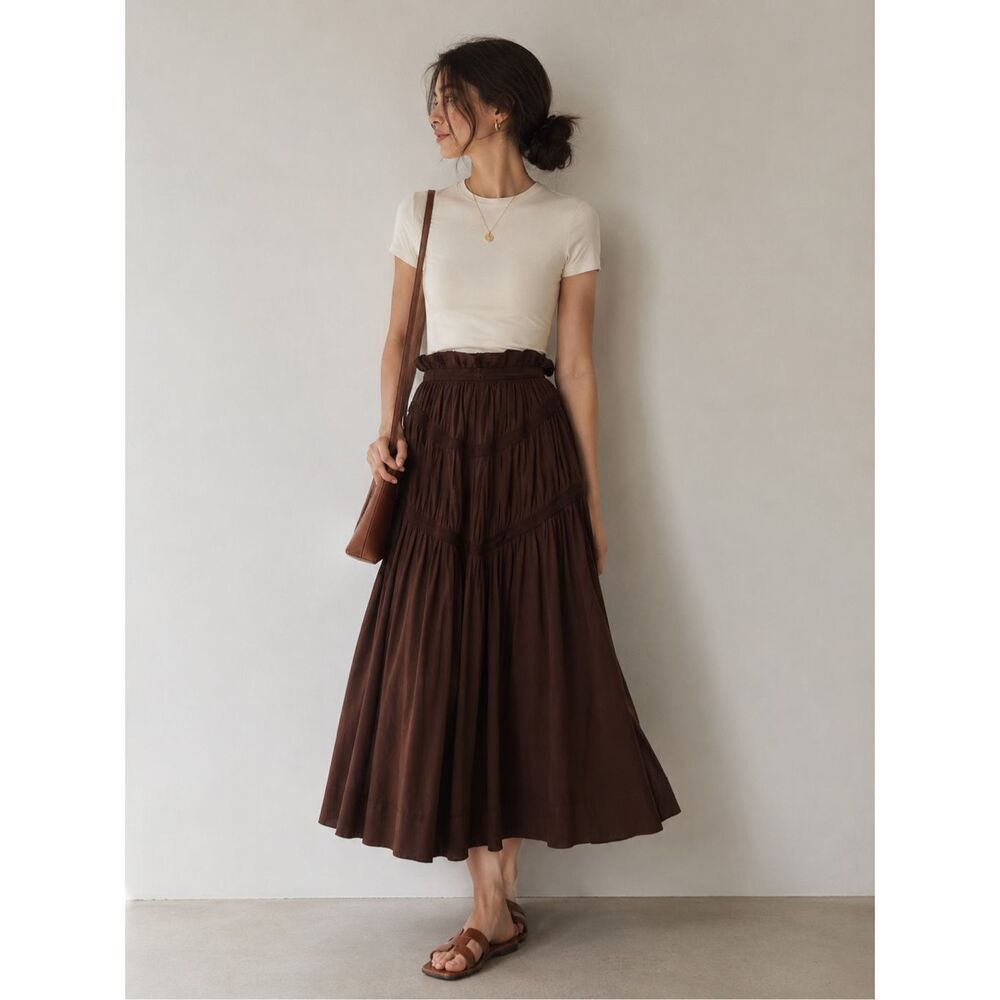 Yohji Yamamoto Women’s Vintage Y2K Brown Pleated Asymmetrical Ruffle Waist Cotto